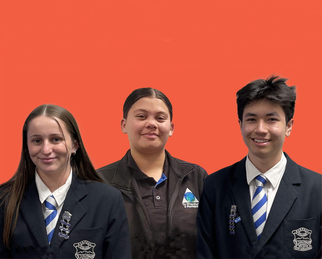 2024 scholarship recipients - Grace Burnard, Te Atamihi Papa and Joshua SImons.