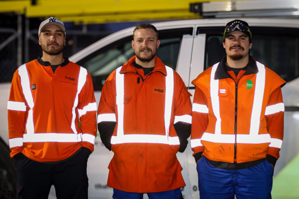 Pic caption: (left to right) Bayley Christy, Joe Gaylor and Zykarne Kopa-Winikerei are amped to start their line mechanic journeys with The Lines Company.