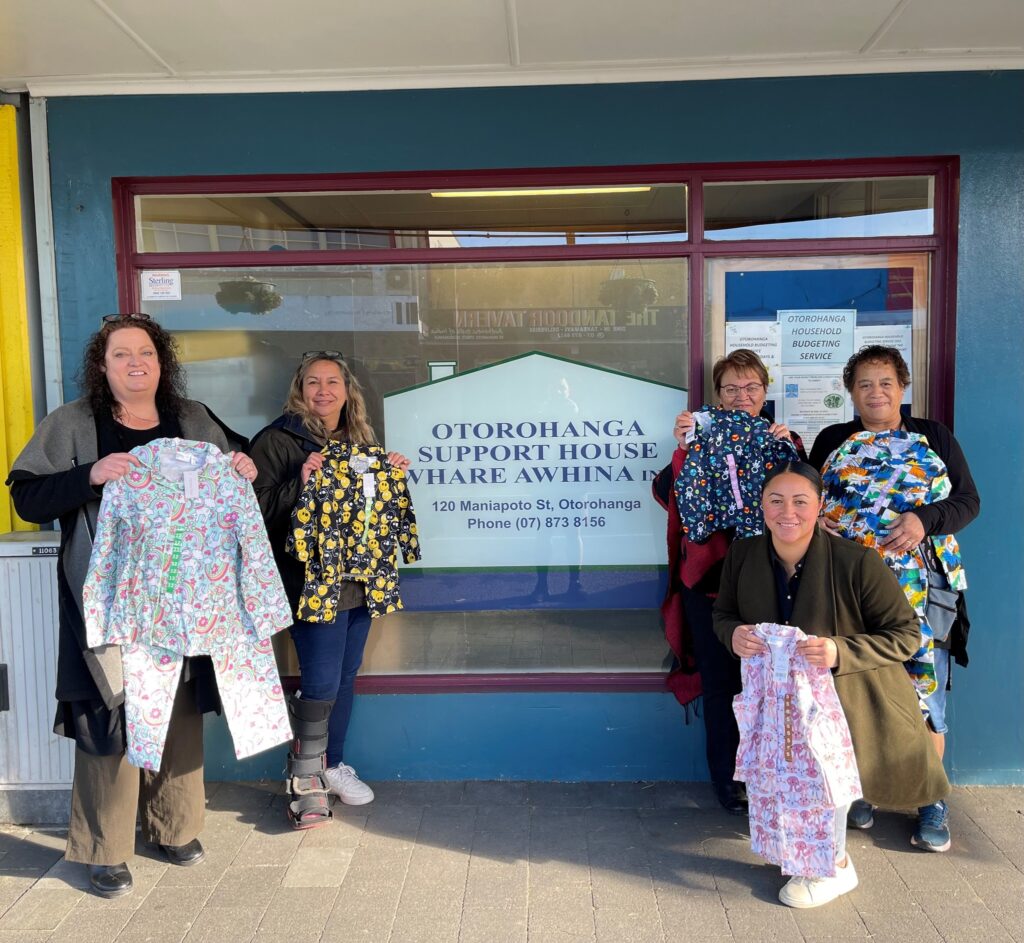  Ōtorohanga Support House staff Leanne Oldfield, Leah Wallace, Jo Taane, Dot Ngarotata and Pila Rata helped deliver gifted winter pyjamas to local whānau.